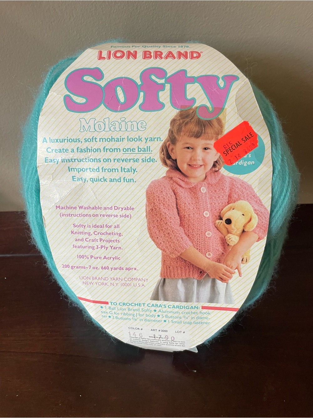 Lion Brand Softy Molaine Yarn Mohair Look Turquoise Aqua #146 1 Skein 7 oz NEW